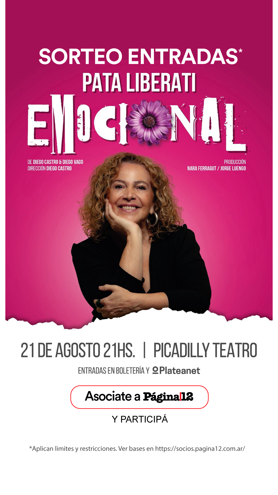 Beneficio ¡Participa por un par de entradas para Emocional el unipersonal de Pata Liberati! de Soci@s