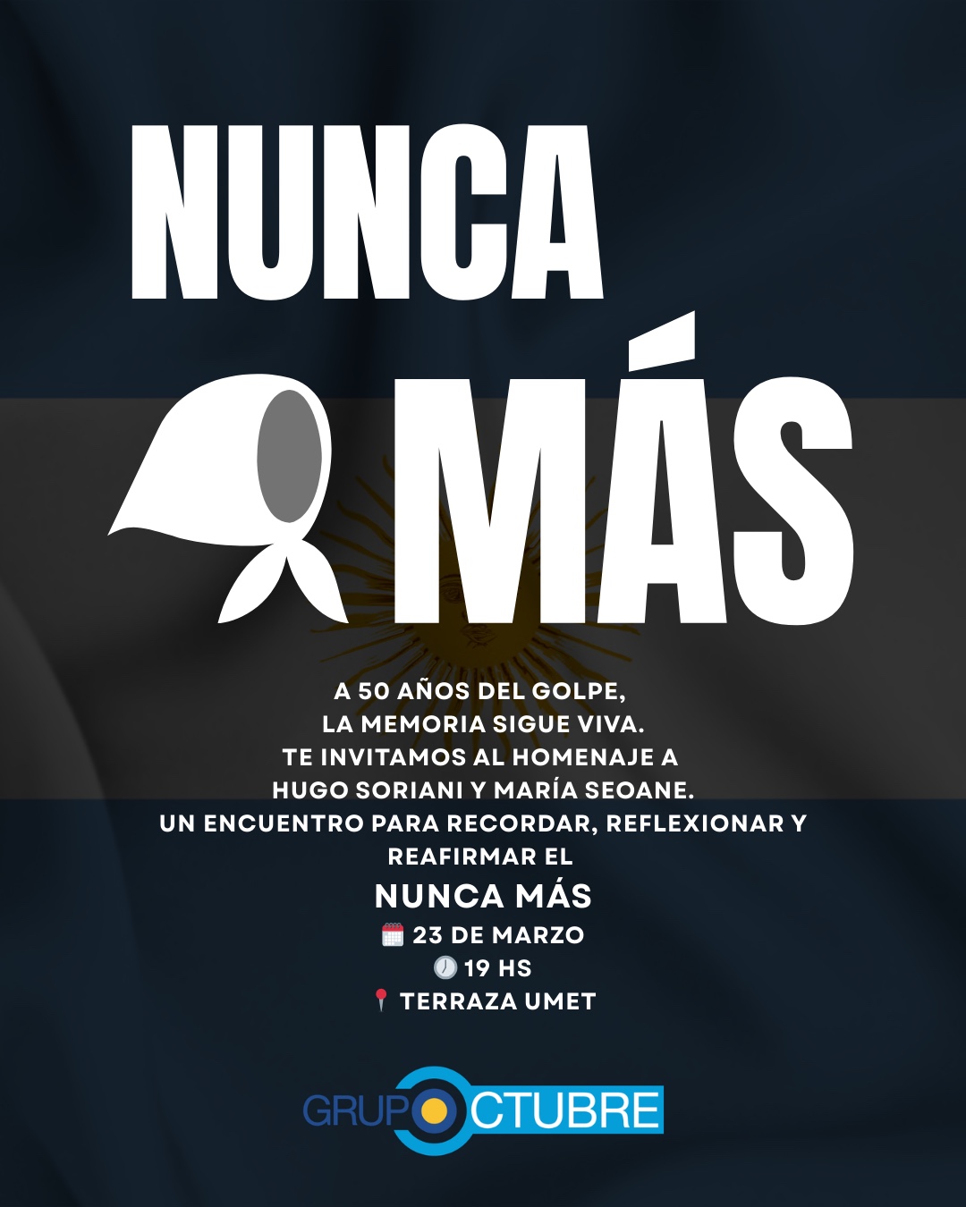 Beneficio A 50 años del Golpe te invitamos al homenaje a Hugo Soriani y a Maria Seoane de Soci@s